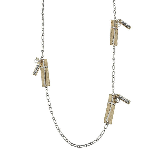 Silver 2-Tone Cross Station and "John 3:16" Scripture Charm Necklace