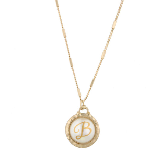 16" Gold Chain Necklace with Pearl Cabochan B Initial, 3" Ext