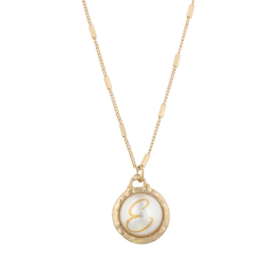 16" Gold Chain Necklace with Pearl Cabochan E Initial, 3" Ext
