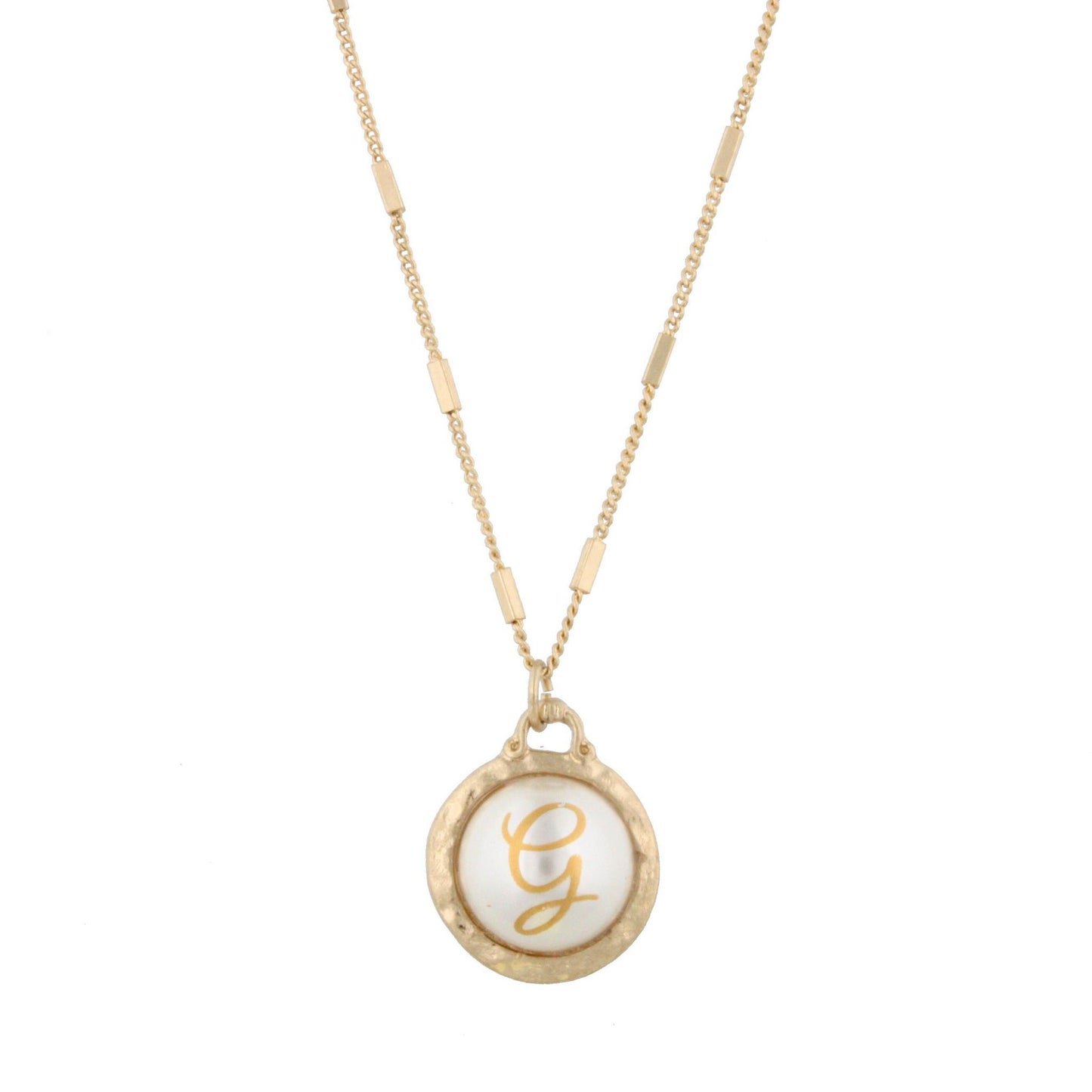 16" Gold Chain Necklace with Pearl Cabochan G Initial, 3" Ext
