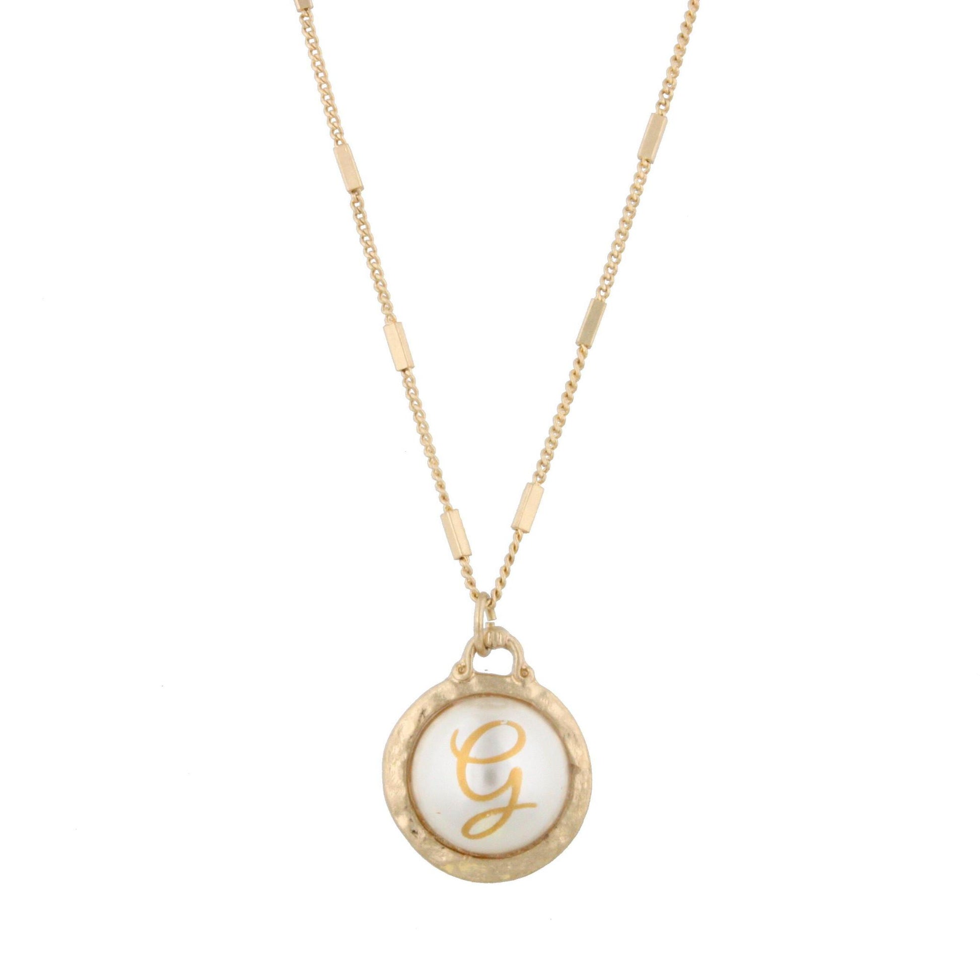 16" Gold Chain Necklace with Pearl Cabochan G Initial, 3" Ext