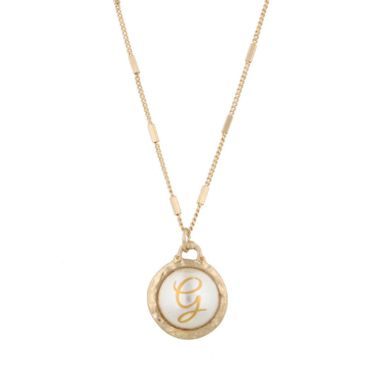 16" Gold Chain Necklace with Pearl Cabochan G Initial, 3" Ext