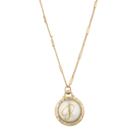 16" Gold Chain Necklace with Pearl Cabochan P Initial, 3" Ext
