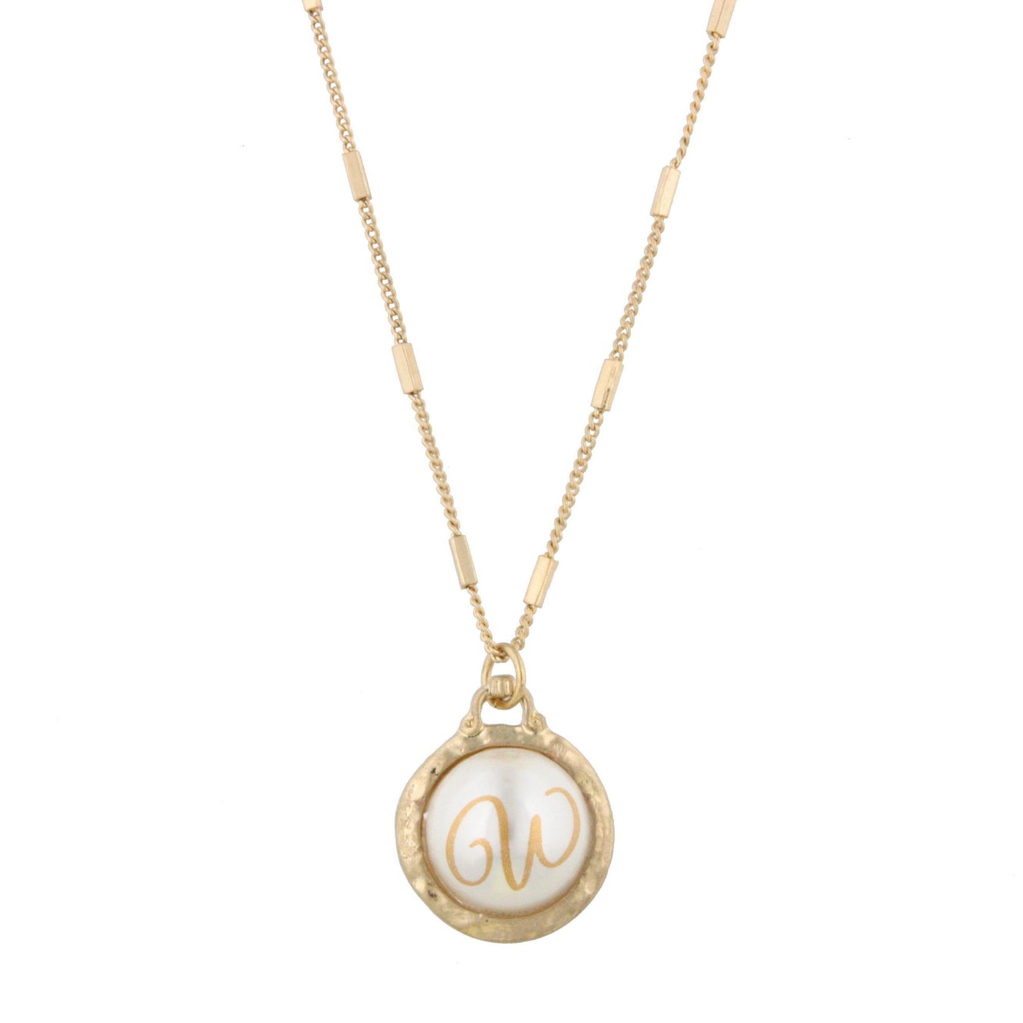 16" Gold Chain Necklace with Pearl Cabochan W Initial, 3" Ext