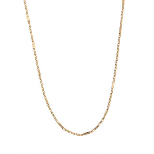 16" Gold Flat Rectangle Station Necklace, 3" Ext