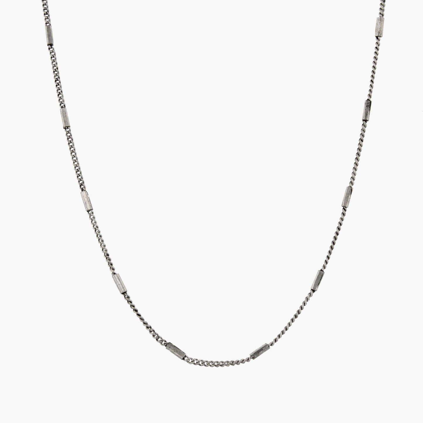 16" Silver Flat Rectangle Station Necklace, 3" Ext