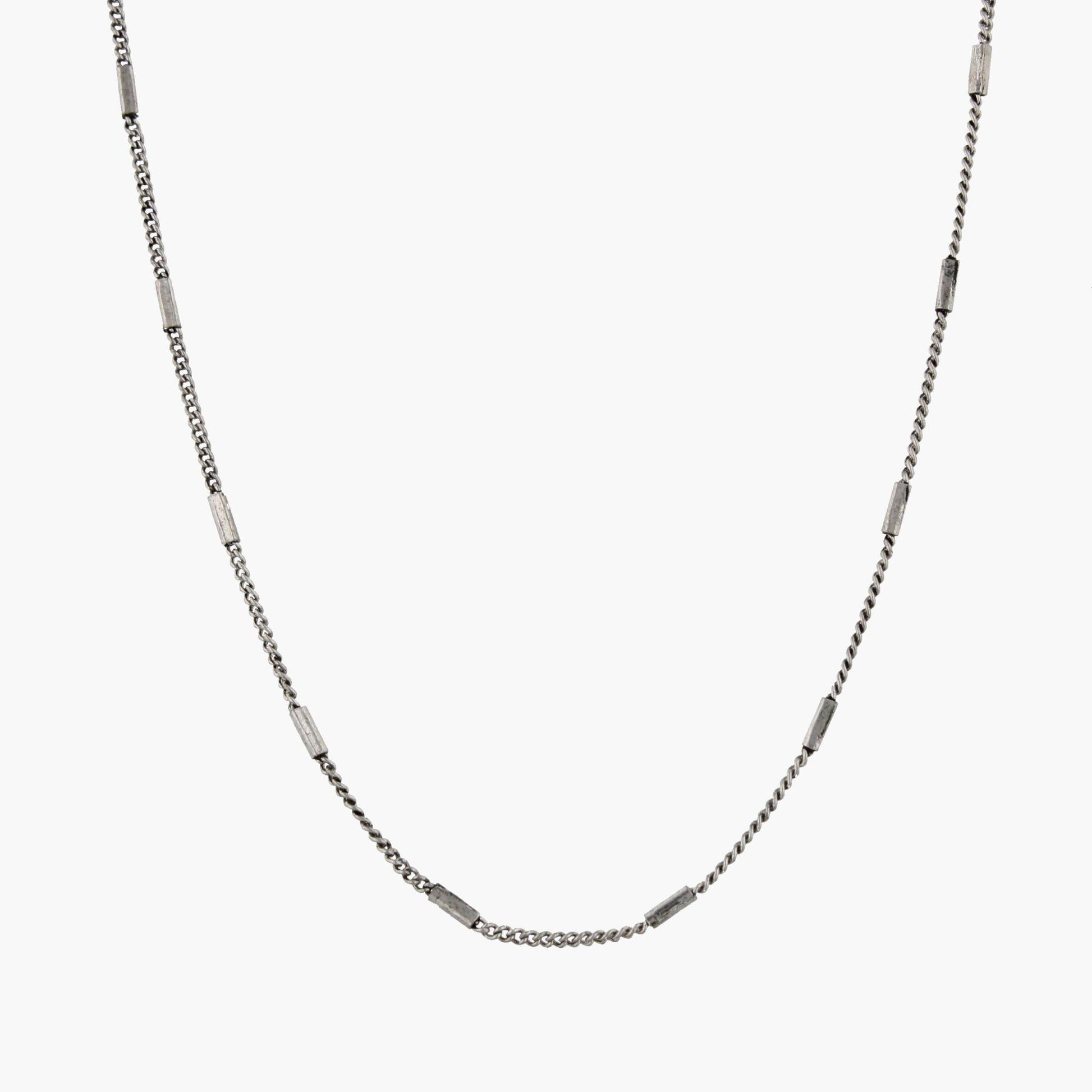 16" Silver Flat Rectangle Station Necklace, 3" Ext