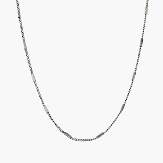 16" Silver Flat Rectangle Station Necklace, 3" Ext