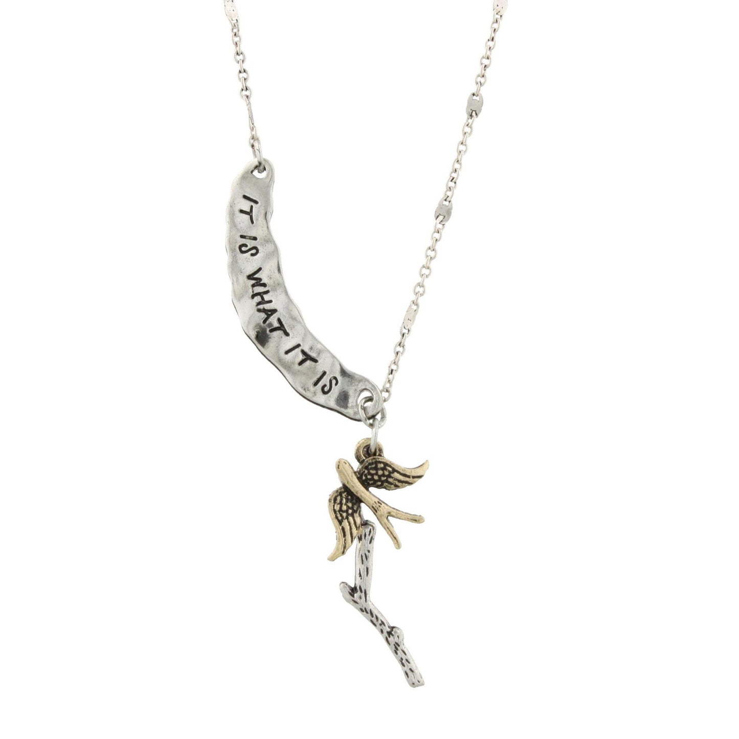 16" Silver "It Is What It Is" Swoop Necklace, 3" Ext