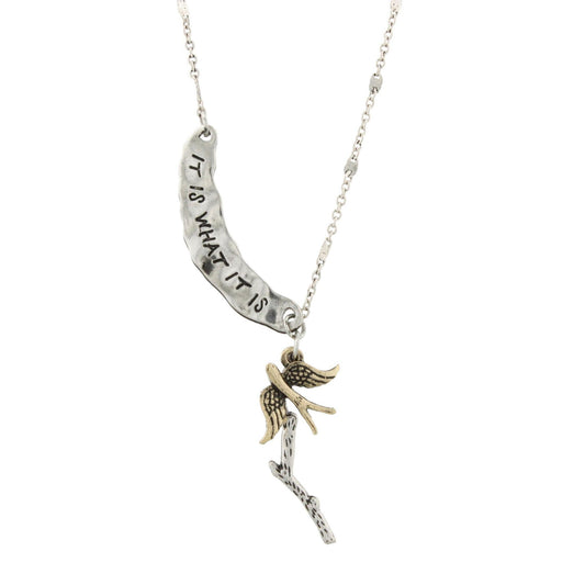 16" Silver "It Is What It Is" Swoop Necklace, 3" Ext