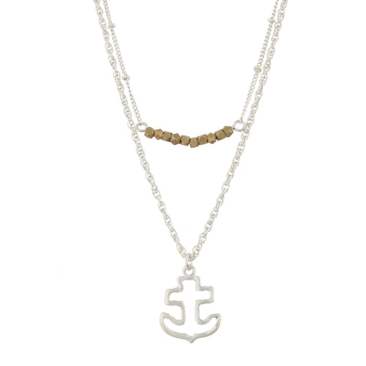 18" Silver Double Bar Necklace -Anchor, 3" Ext