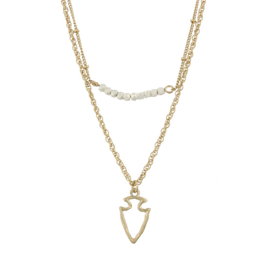 18"Gold Double Bar Necklace- Arrowhead, 3" Ext