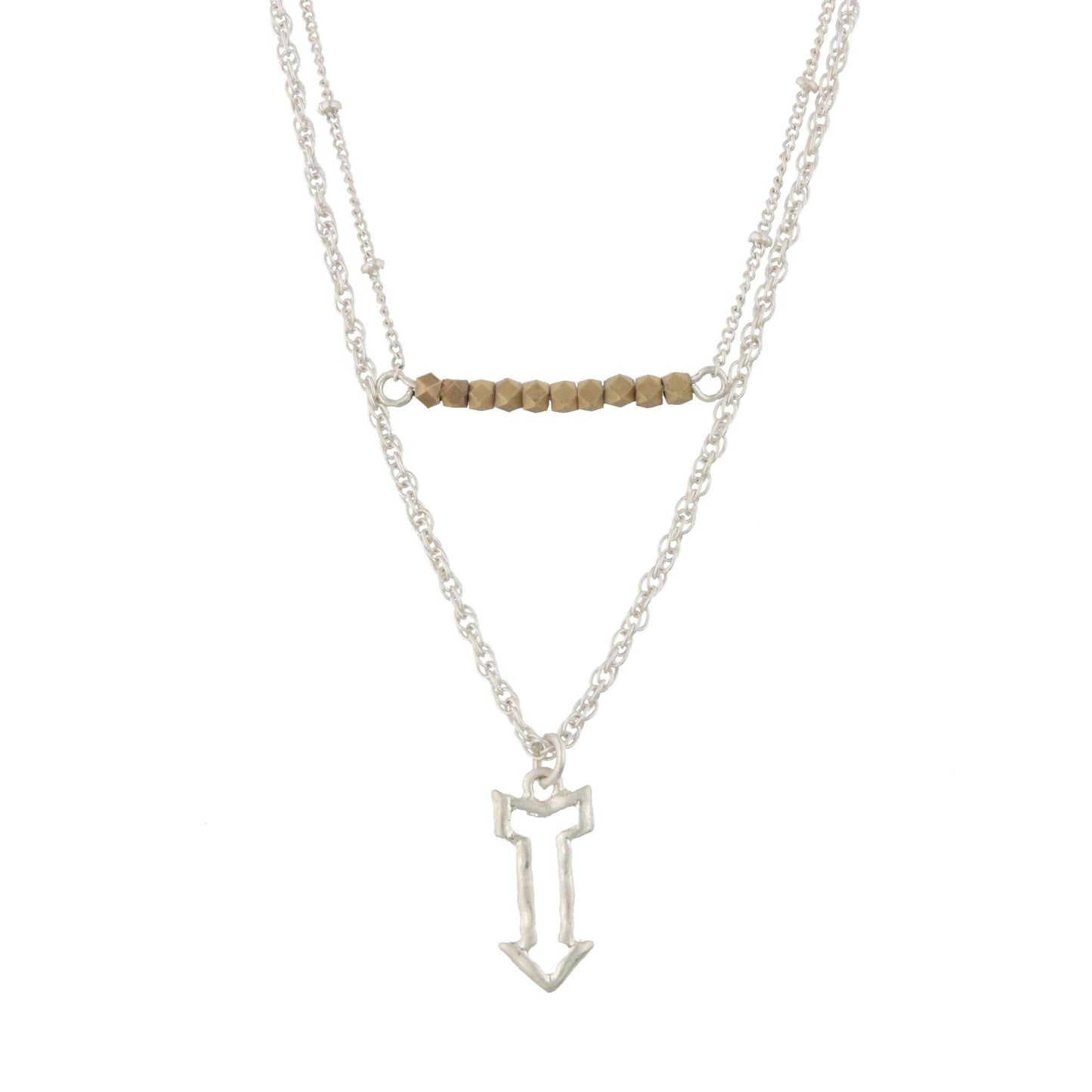 18" Silver Double Bar Necklace- Arrow, 3" Ext