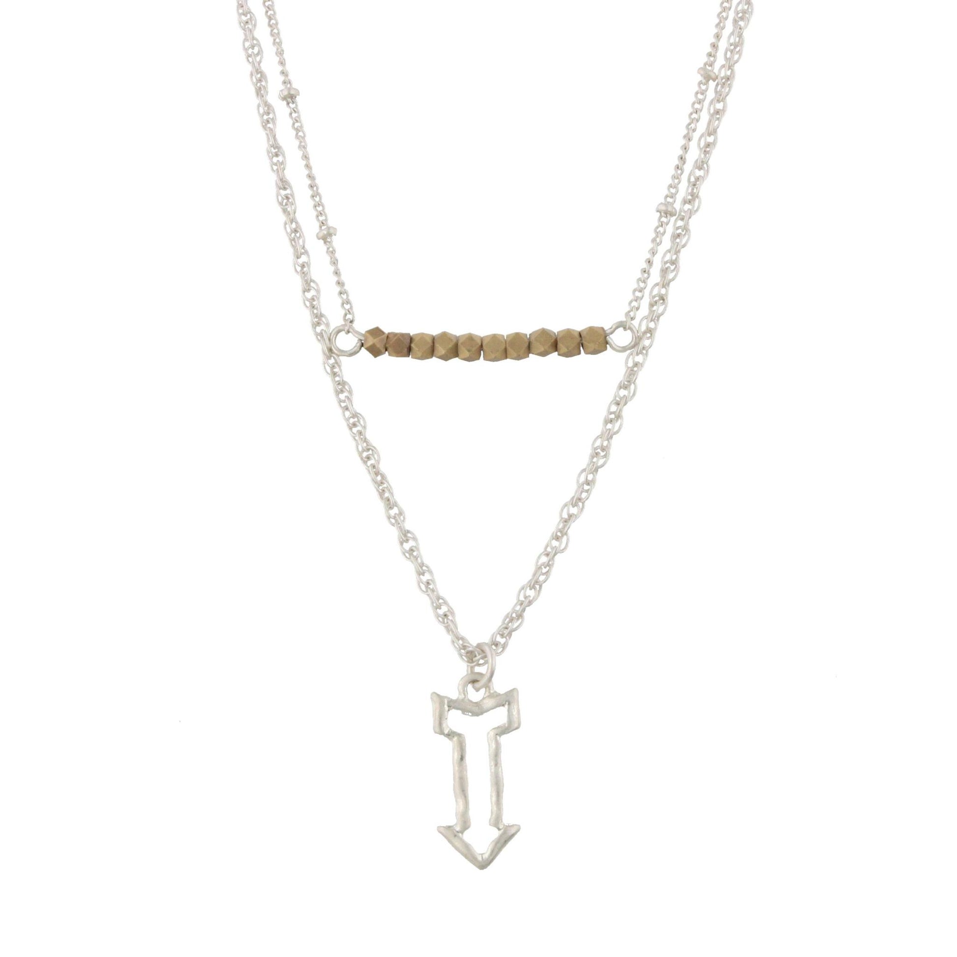 18" Silver Double Bar Necklace- Arrow, 3" Ext