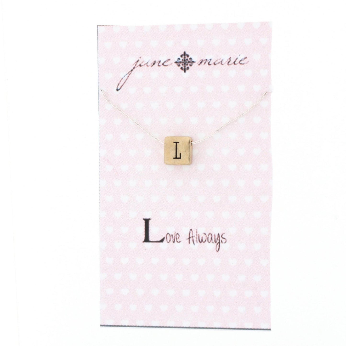 16" Gold Block L Initial On Silver Necklace, 3" Ext