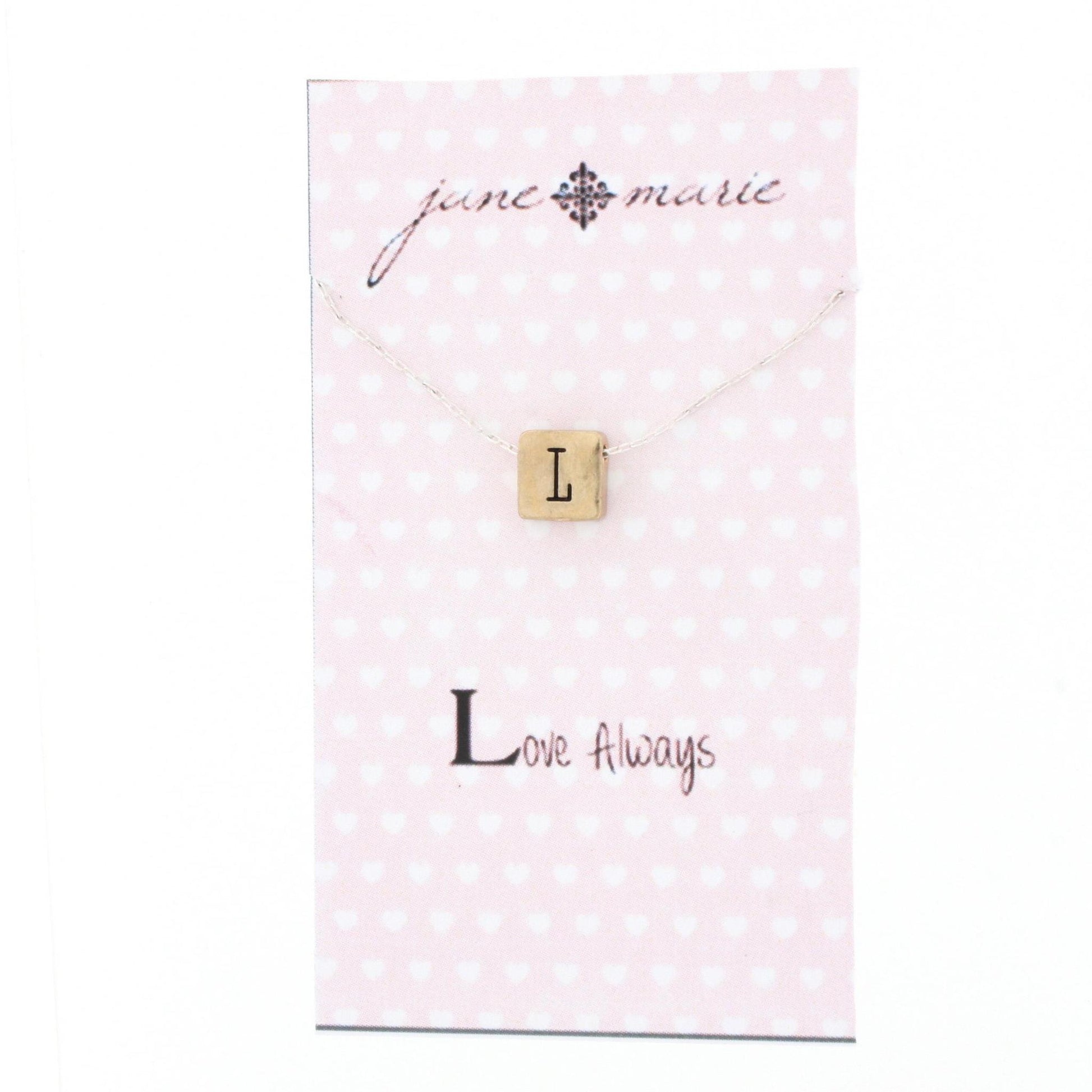 16" Gold Block L Initial On Silver Necklace, 3" Ext