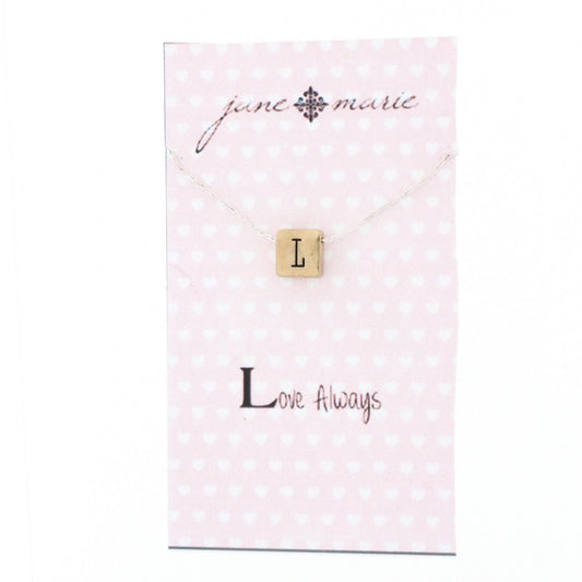 16" Gold Block L Initial On Silver Necklace, 3" Ext