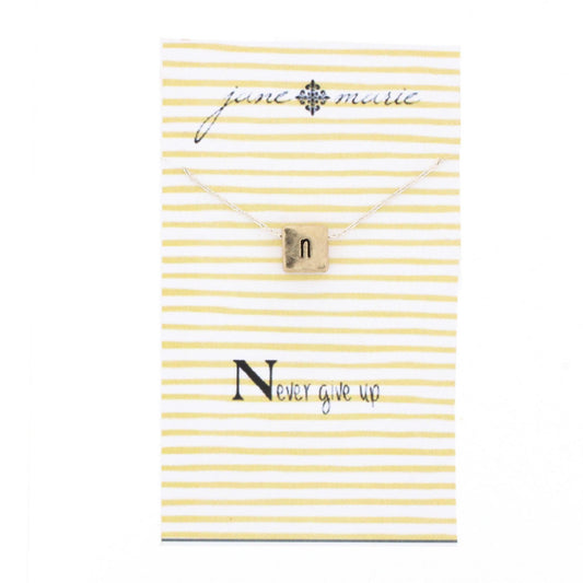 16" Gold Block N Initial On Silver Necklace, 3" Ext