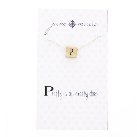 16" Gold Block P Initial On Silver Necklace, 3" Ext