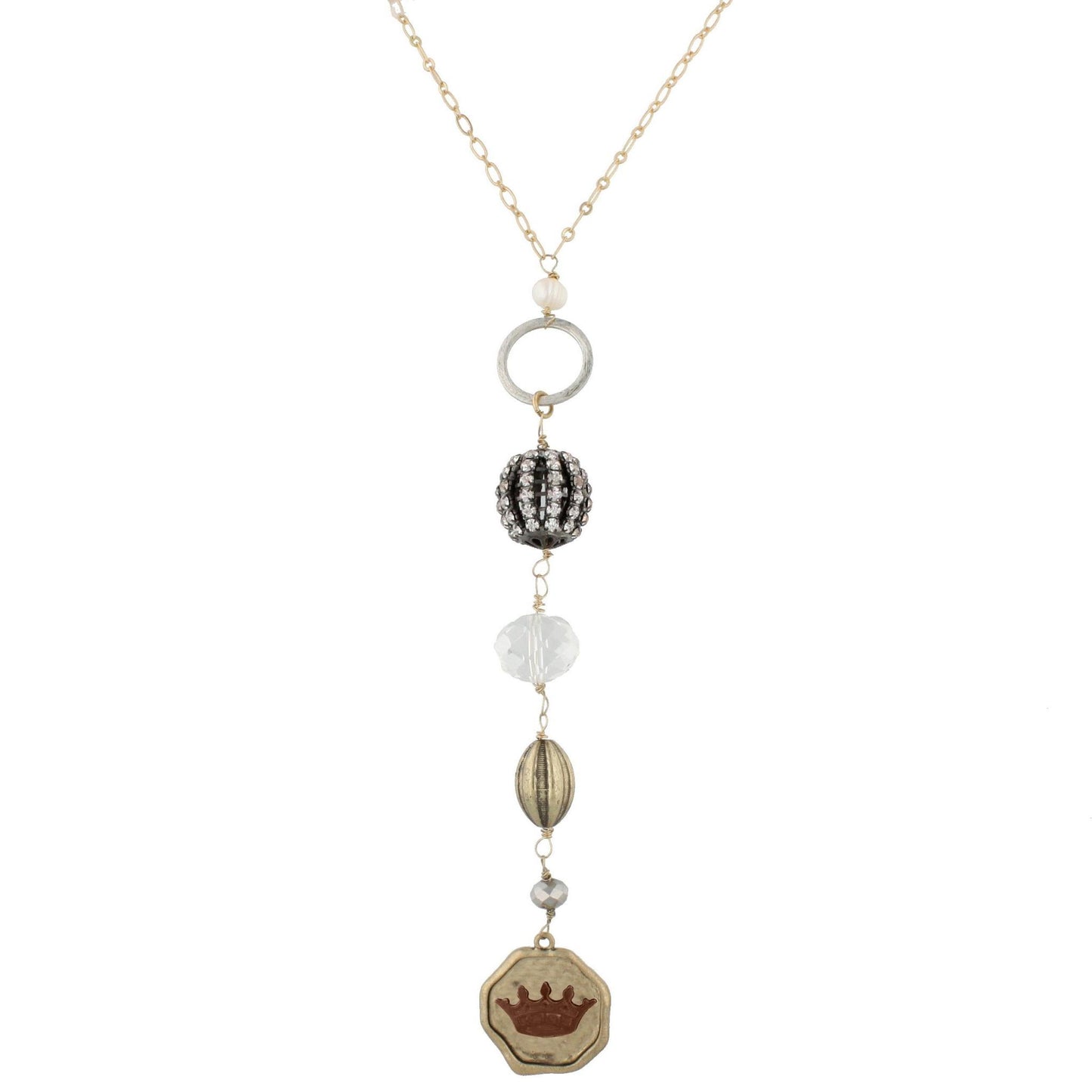 30" Gold Chain Necklace with Vintage Charm Dangles, 3" Ext- Crown