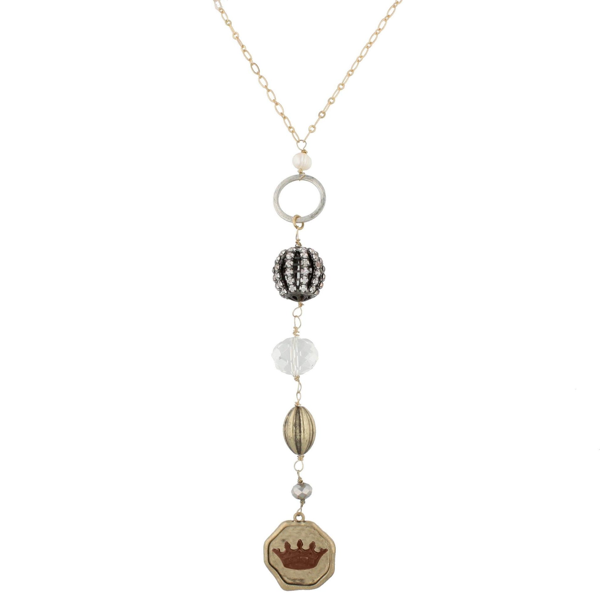 30" Gold Chain Necklace with Vintage Charm Dangles, 3" Ext- Crown