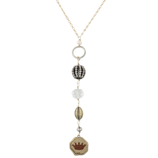 30" Gold Chain Necklace with Vintage Charm Dangles, 3" Ext- Crown