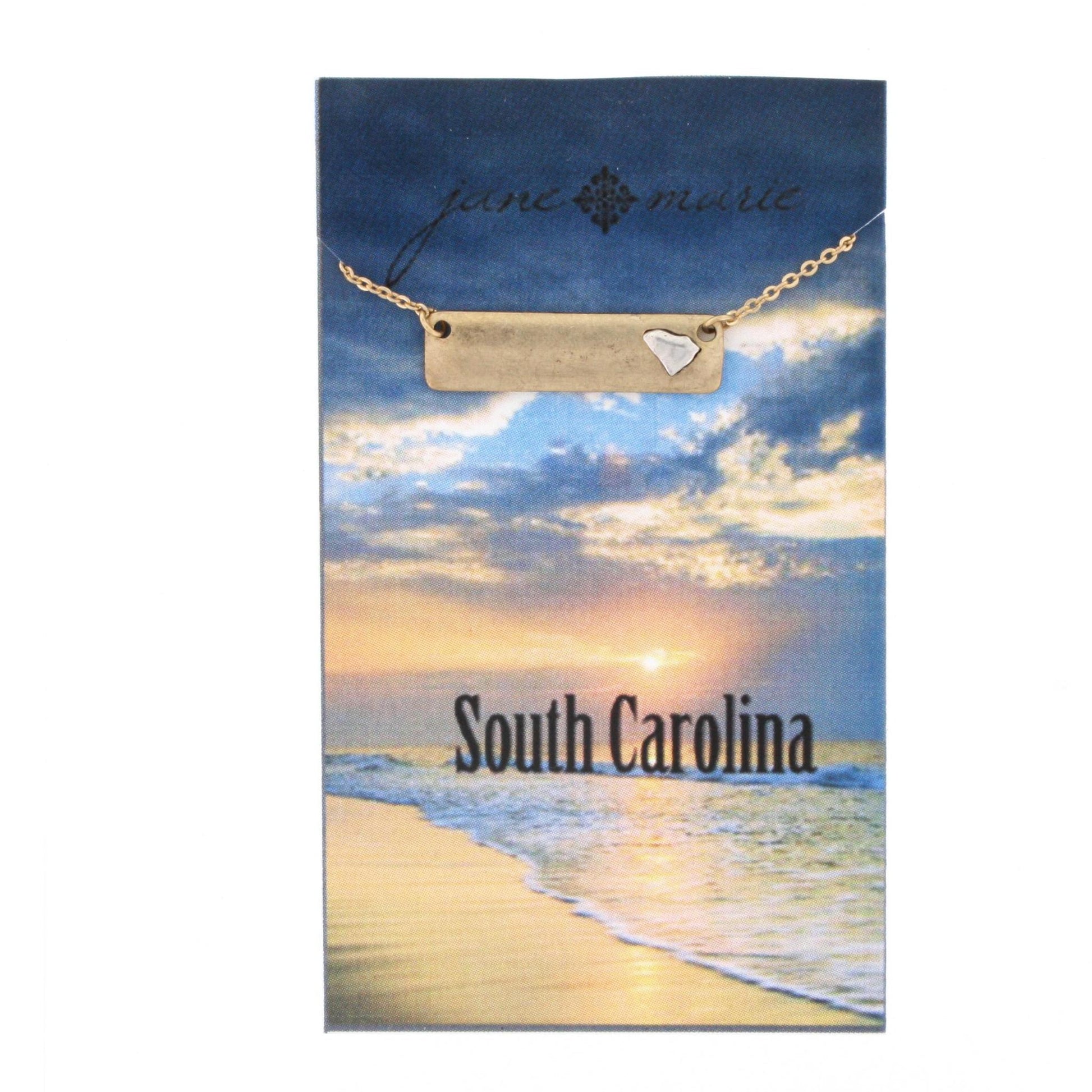 16" Gold South Carolina Bar Necklace, 3" Ext