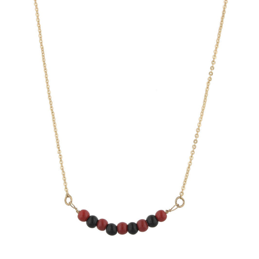 16" Gold Necklace with Alternating Garnet/Black Beads, 3" Ext