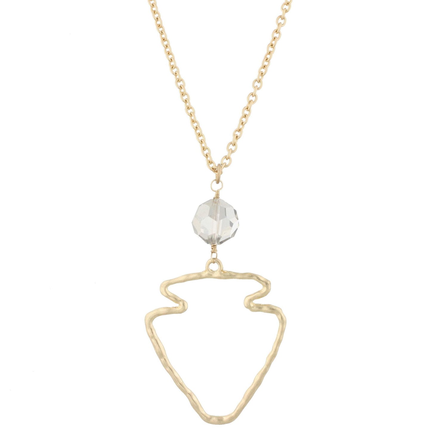 30" Gold Open Arrowhead Pendant with Black Diamond Bead, 3" Ext