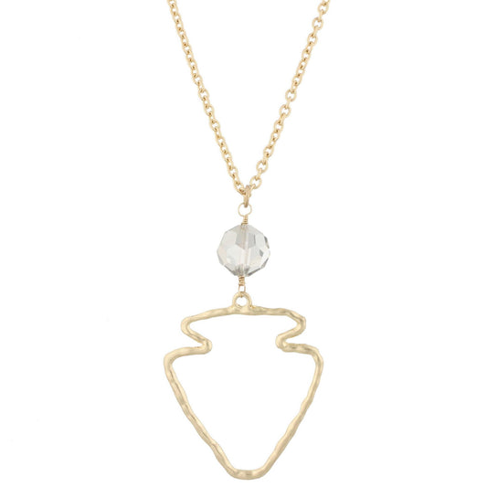 30" Gold Open Arrowhead Pendant with Black Diamond Bead, 3" Ext