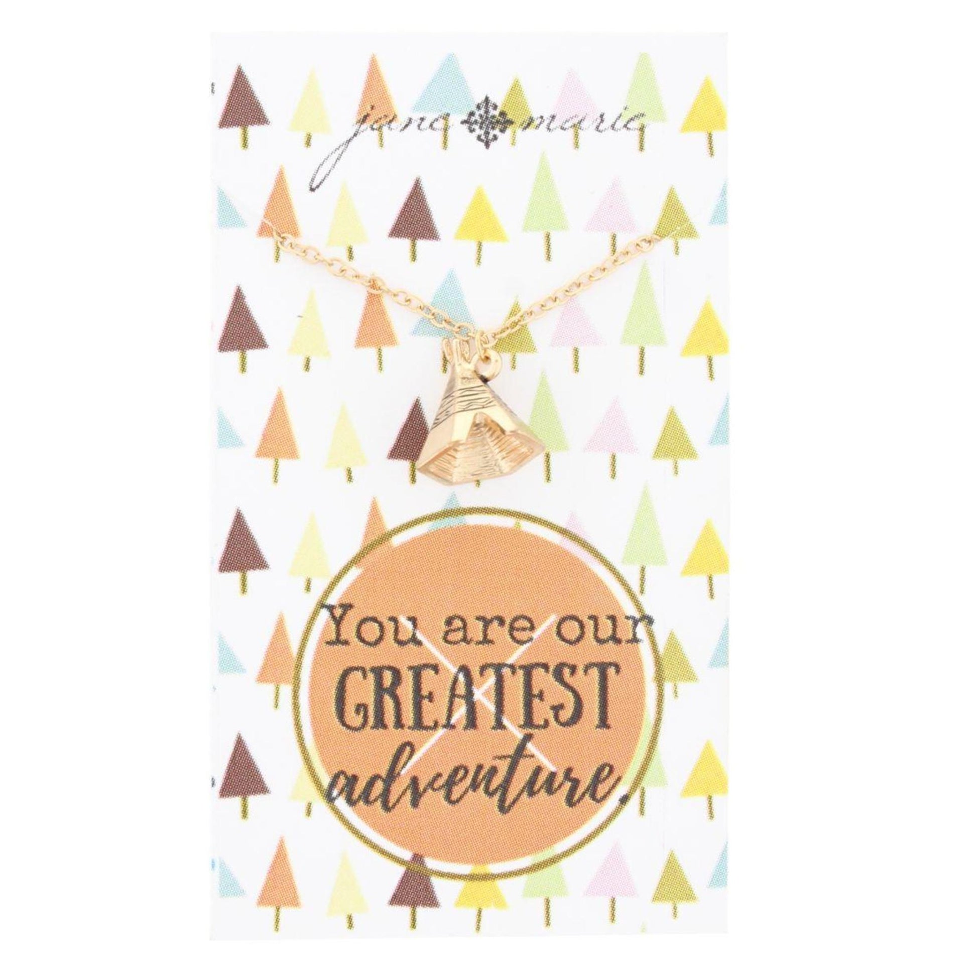 14" Gold Necklace with Gold 3D Teepee Charm, 2" Ext