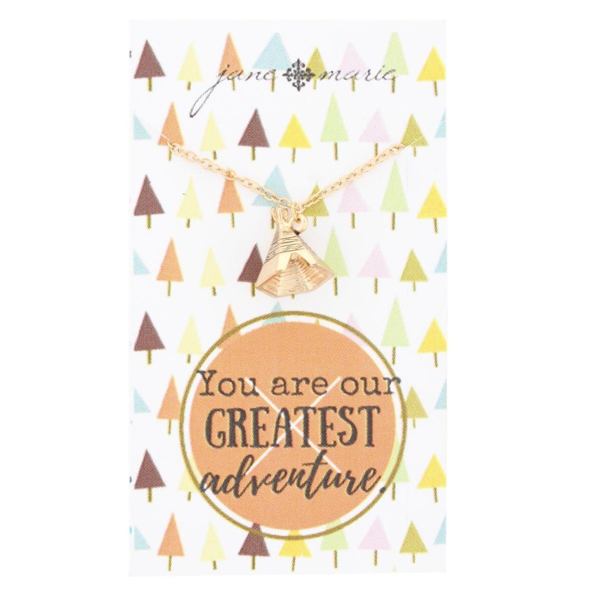 14" Gold Necklace with Gold 3D Teepee Charm, 2" Ext