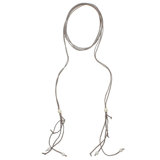 82" Dual Grey Leather Wrap Choker with Pearl Tassel Ends Necklace