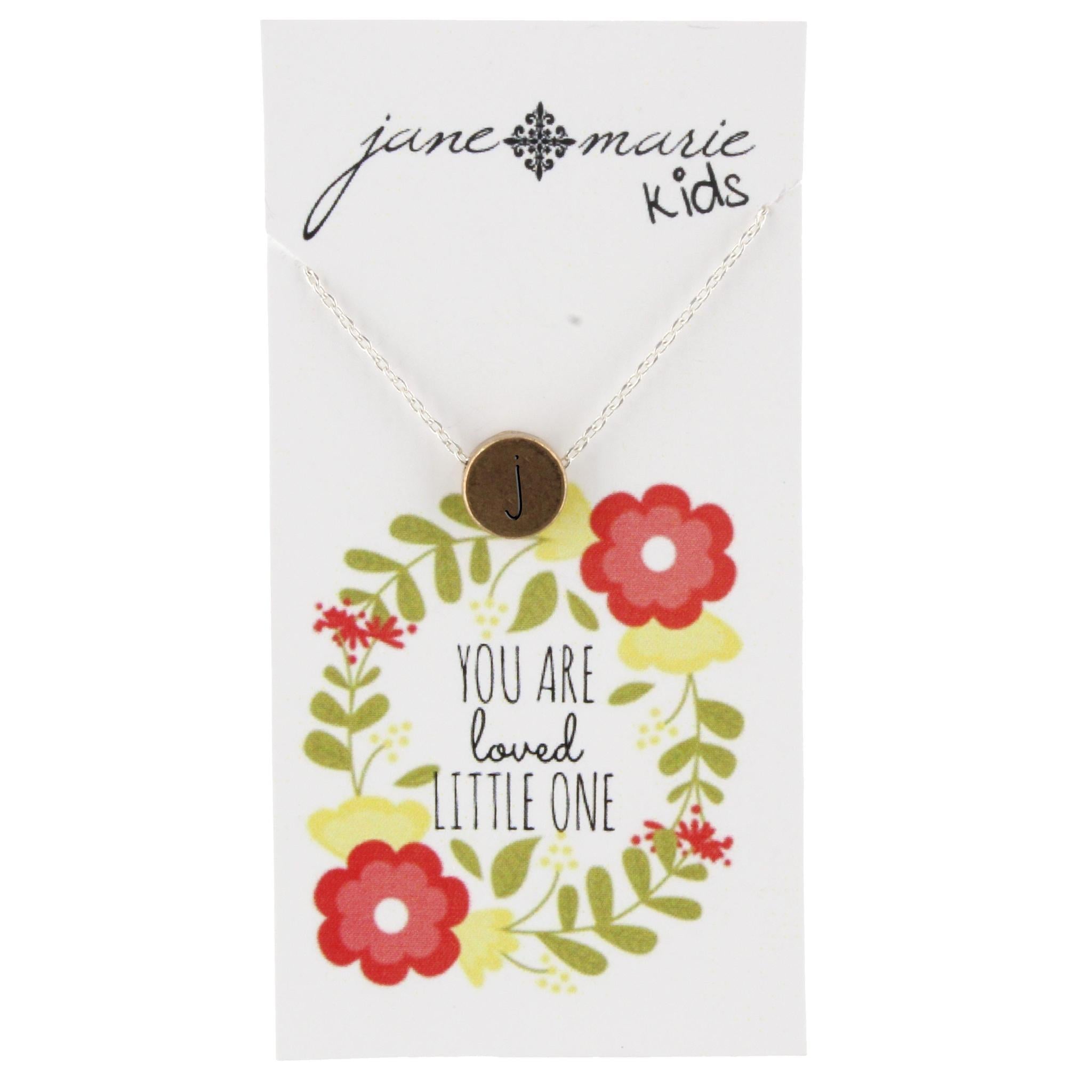 14" Gold Disk J Intial Necklace with Silver Chain and Heart on back, 3" Ext