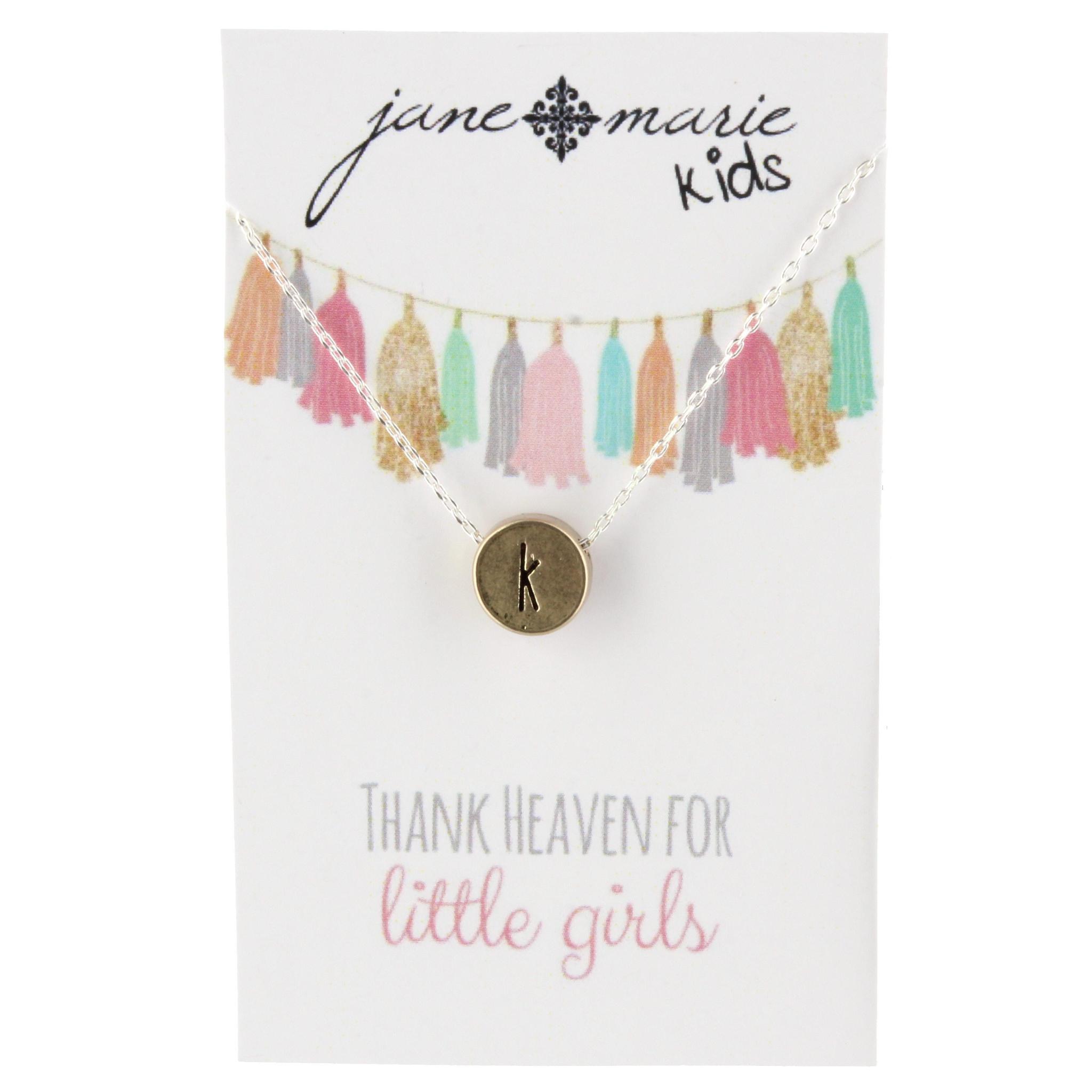 14" Gold Disk K Intial Necklace with Silver Chain and Heart on back, 3" Ext