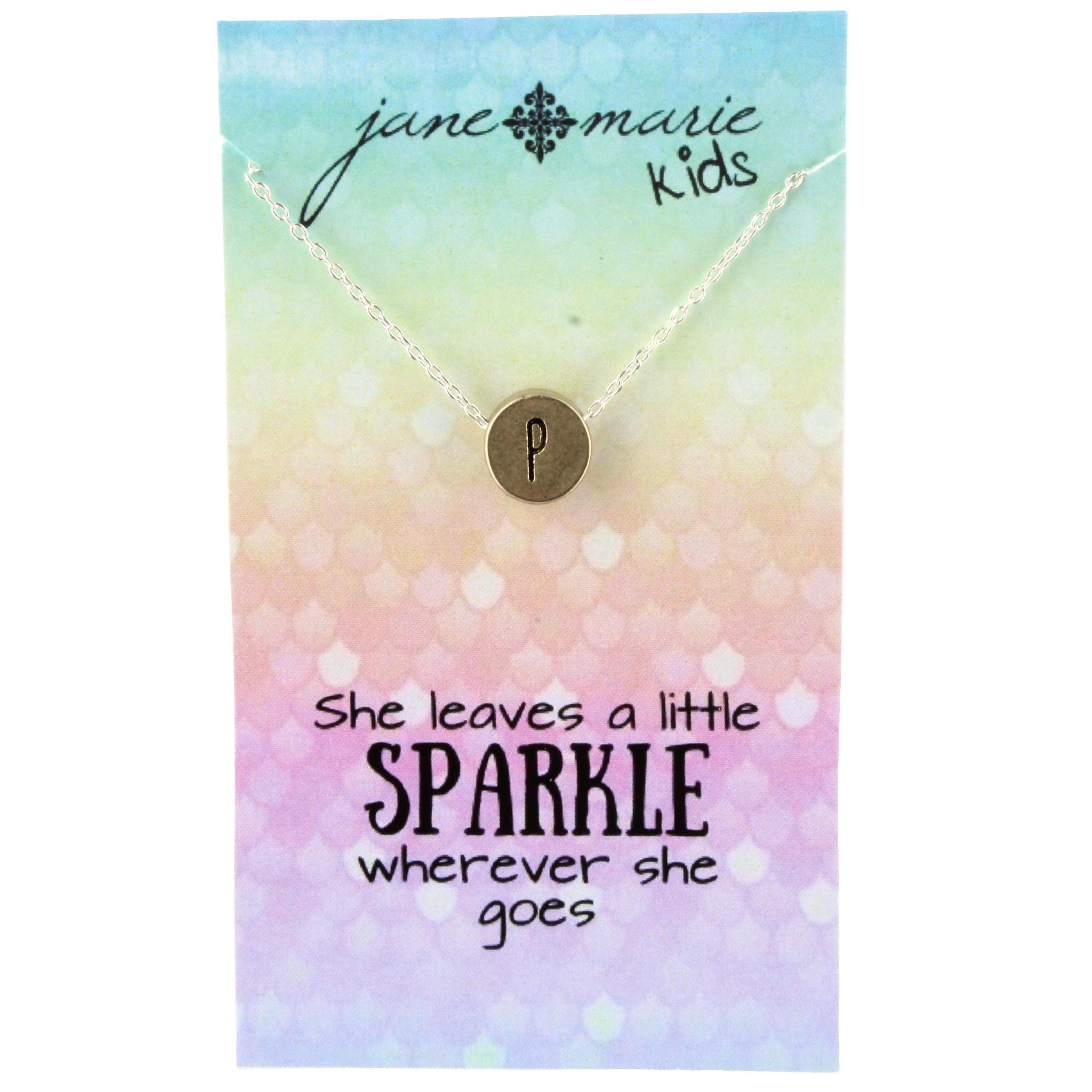 14" Gold Disk P Intial Necklace with Silver Chain and Heart on back, 3" Ext