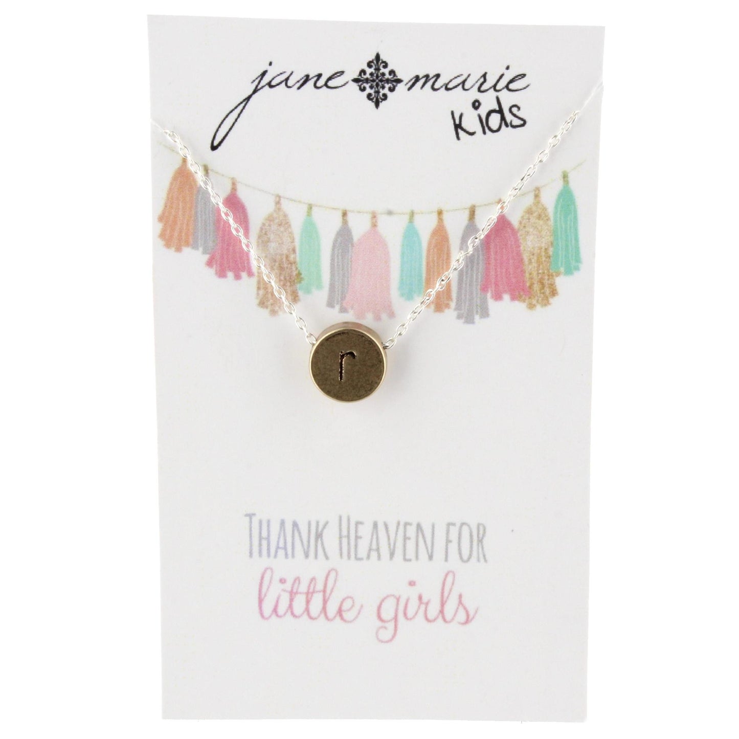 14" Gold Disk R Intial Necklace with Silver Chain and Heart on back, 3" Ext