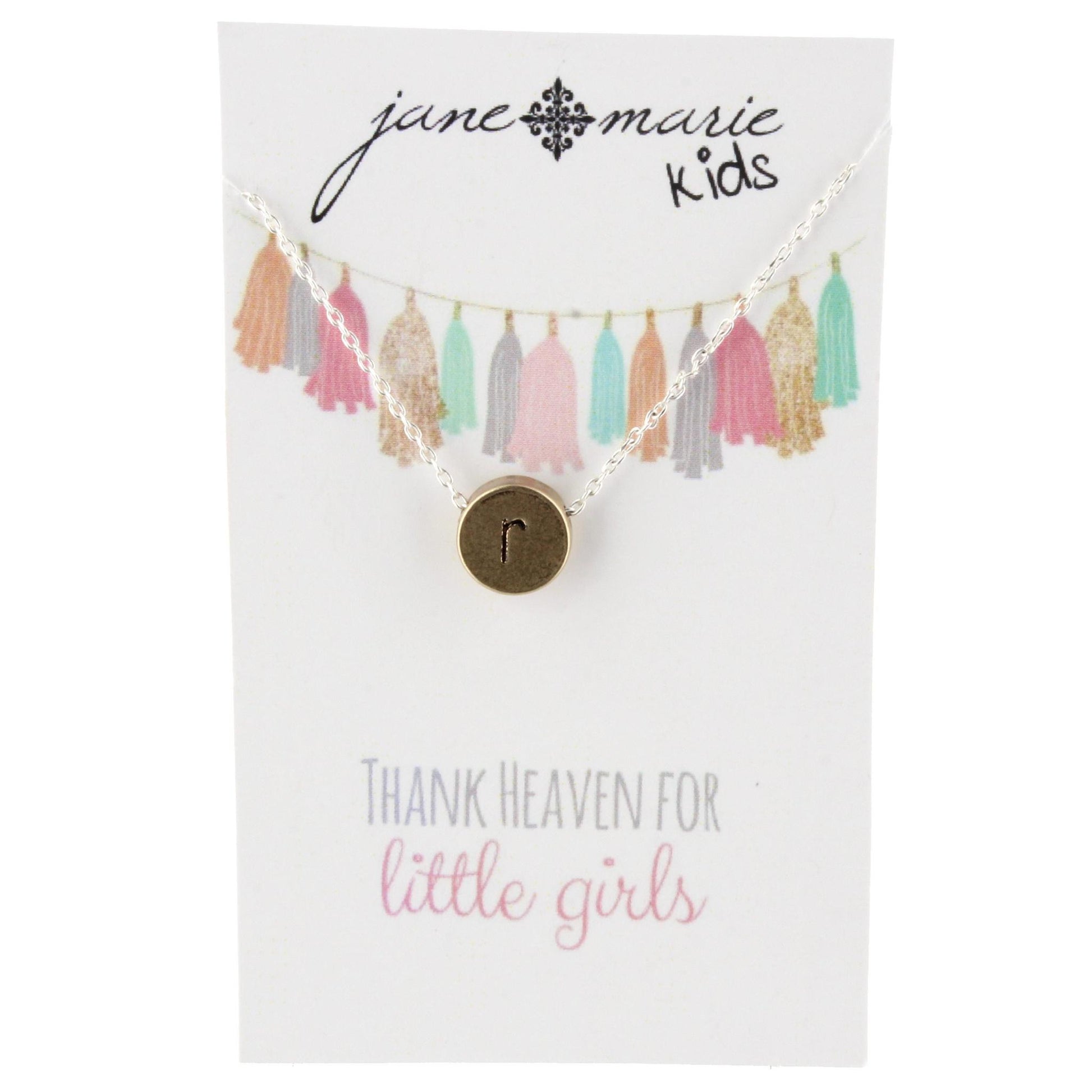 14" Gold Disk R Intial Necklace with Silver Chain and Heart on back, 3" Ext