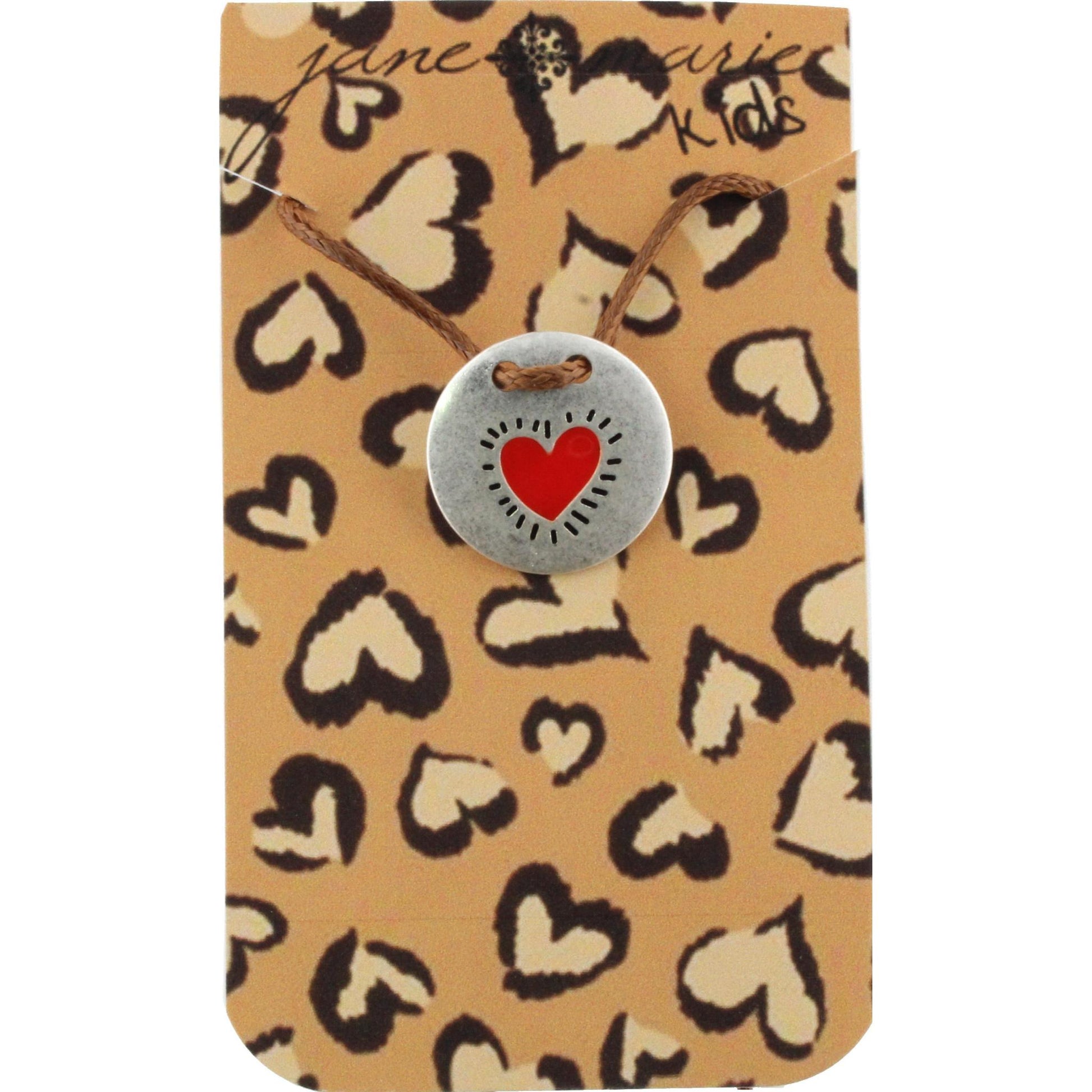 14" Kids Brown Corded Necklace with Silver Heart Disk,3" Ext