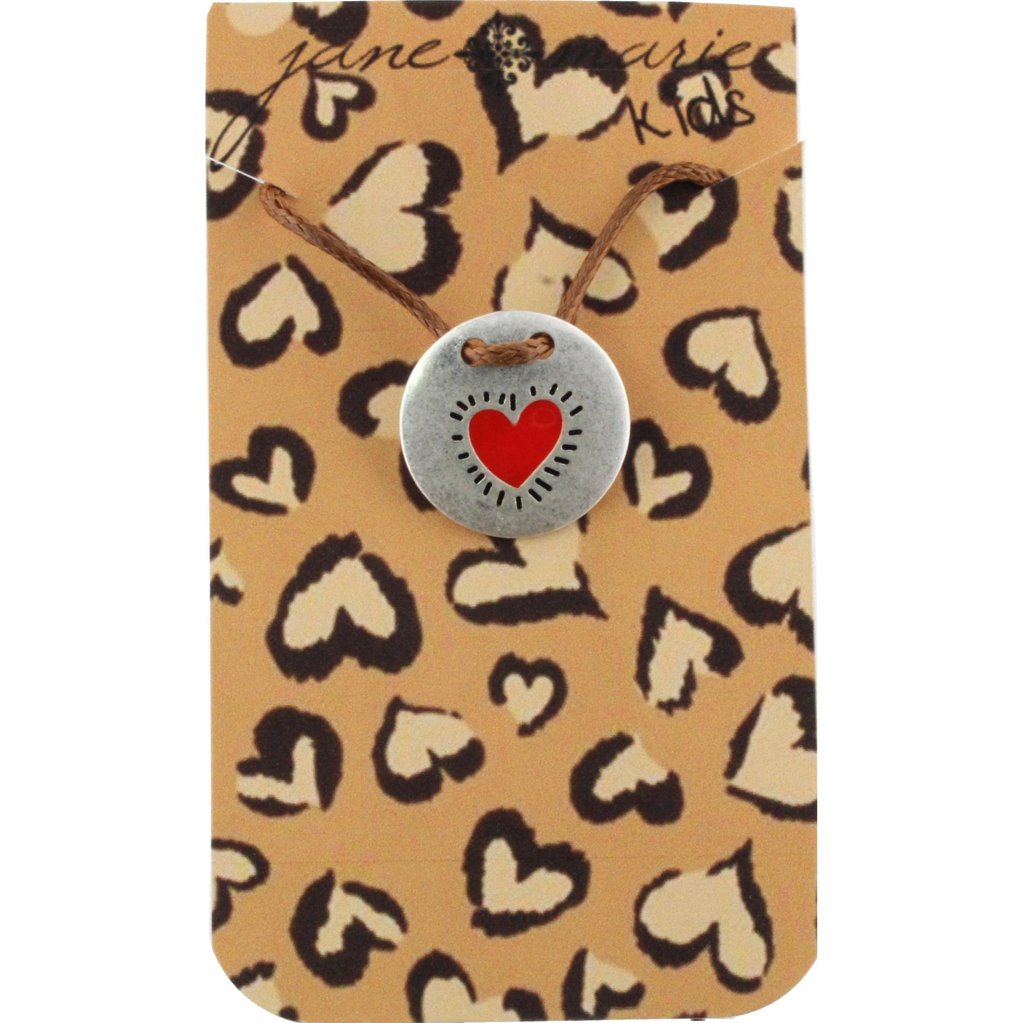 14" Kids Brown Corded Necklace with Silver Heart Disk,3" Ext