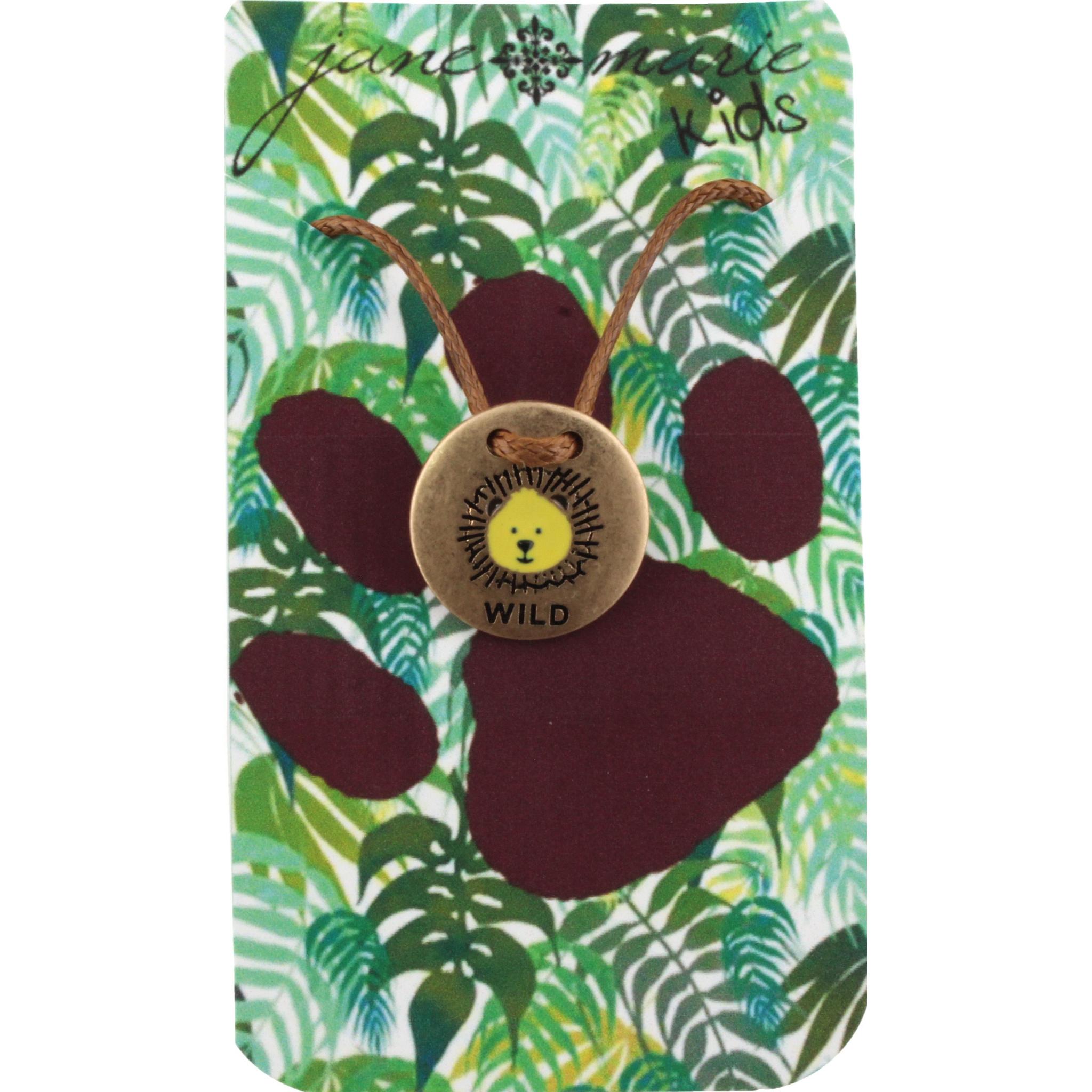 14" Kids Brown Corded Necklace with Gold Lion Disk, 3" Ext