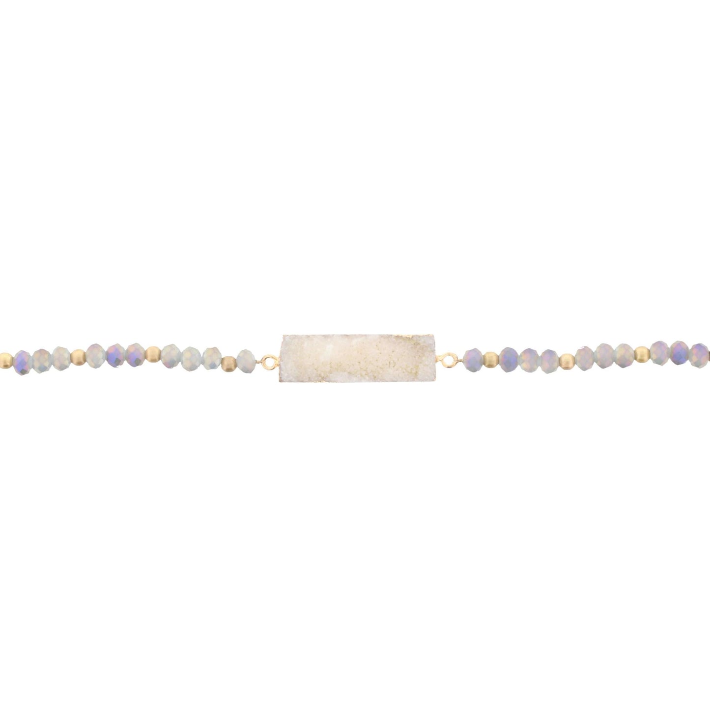 13" Grey Beaded Link Choker Necklace with Rectangle White Druzy, 3" Ext