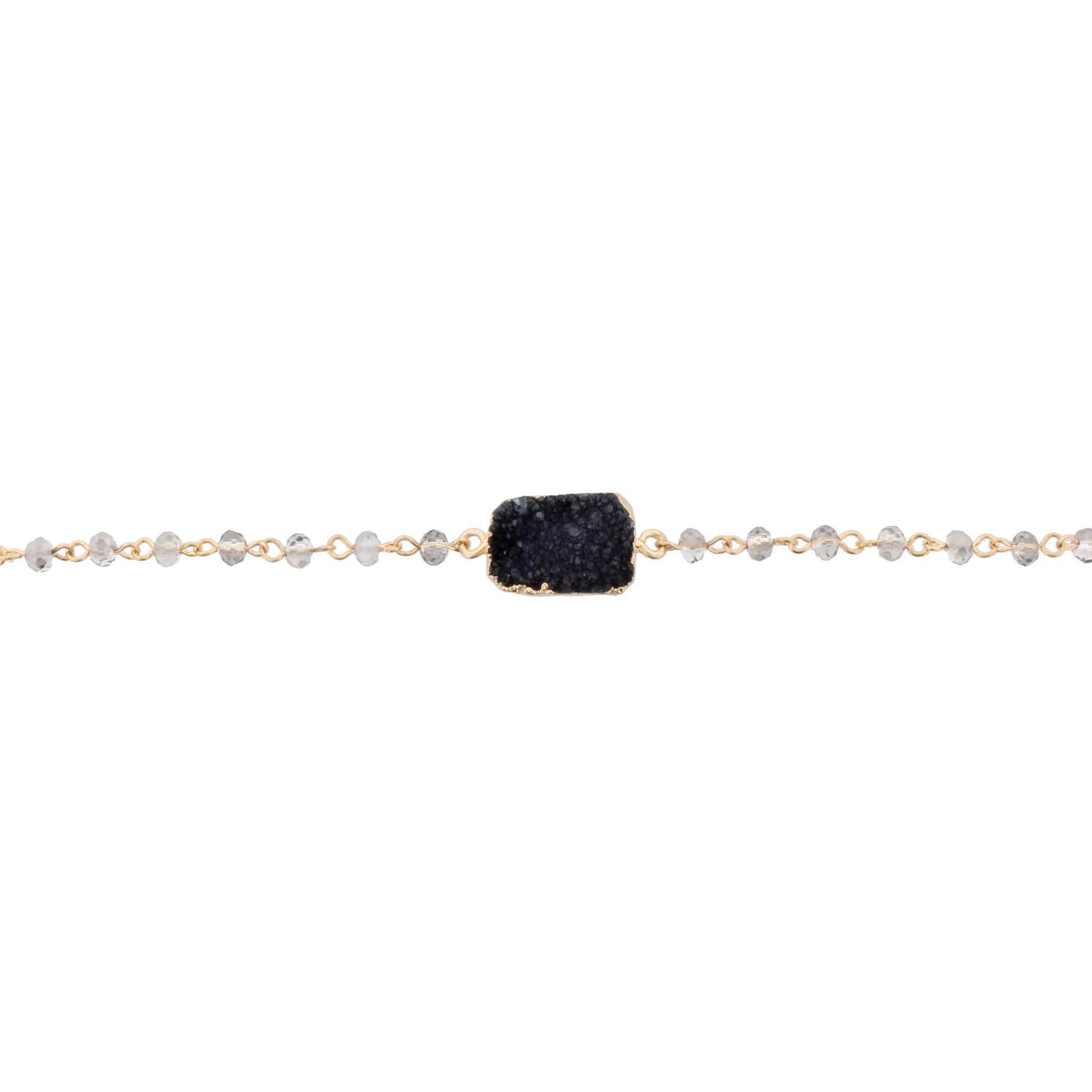 13" Black Diamond Beaded Link Choker Necklace with Black Druzy, 3" Ext