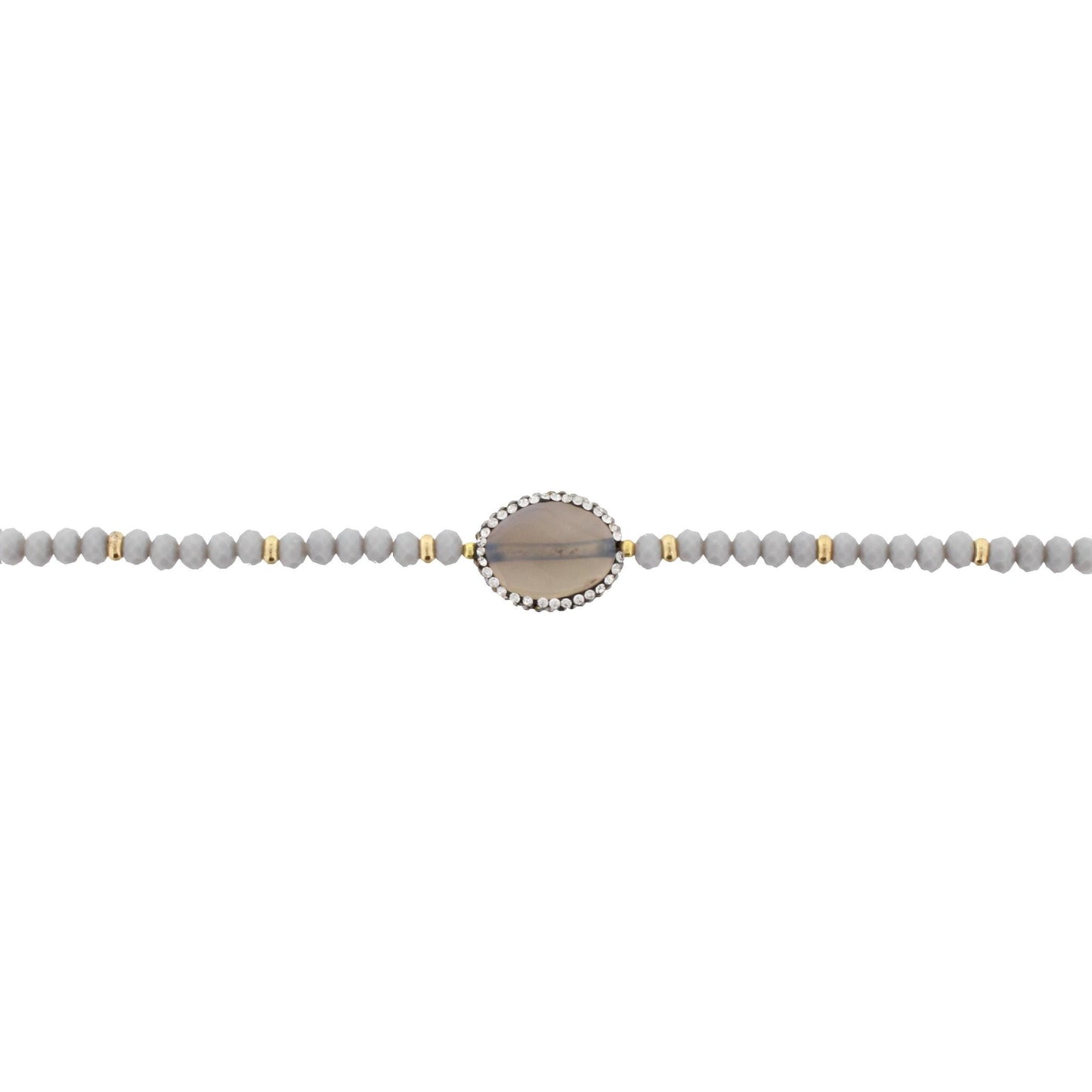 13" Grey Beaded Link Choker Necklace with Pave Grey Stone, 3" Ext