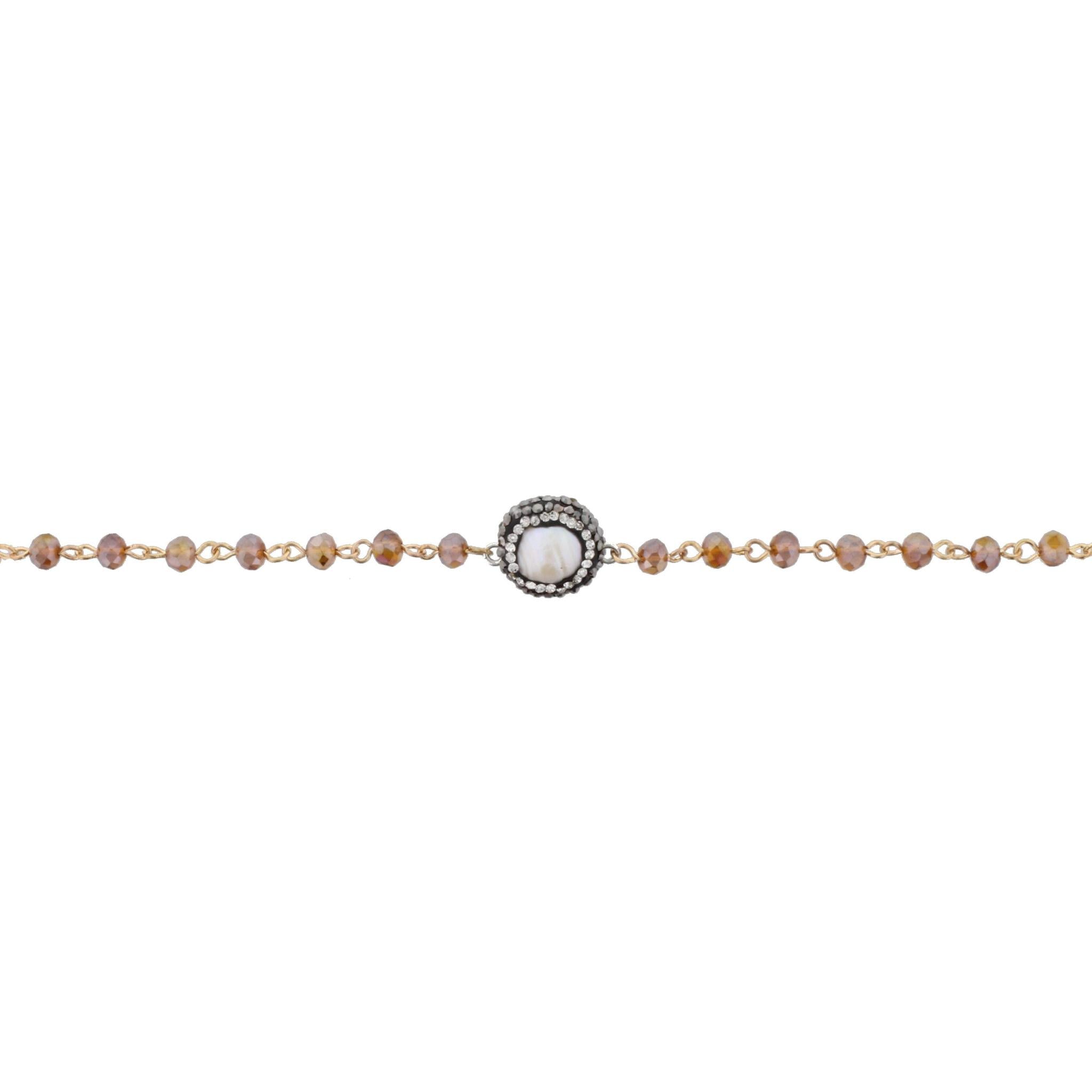 13" Topaz Beaded Link Choker Necklace with Pave Pearl, 3" Ext