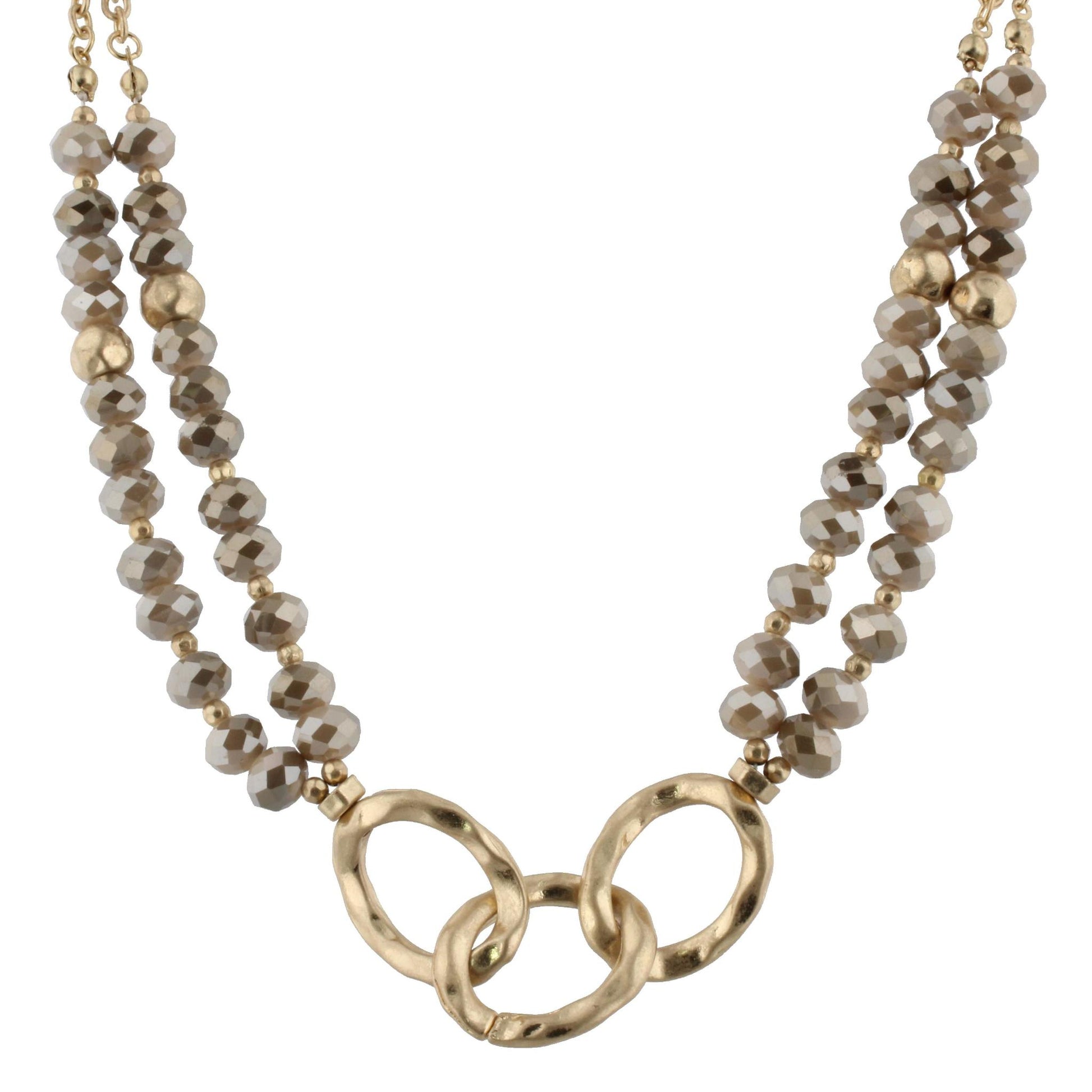 16" 3 Gold Link with Faceted Black Diamond Beads Necklace, 3" Ext