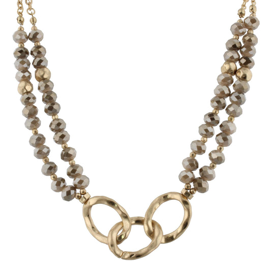 16" 3 Gold Link with Faceted Black Diamond Beads Necklace, 3" Ext