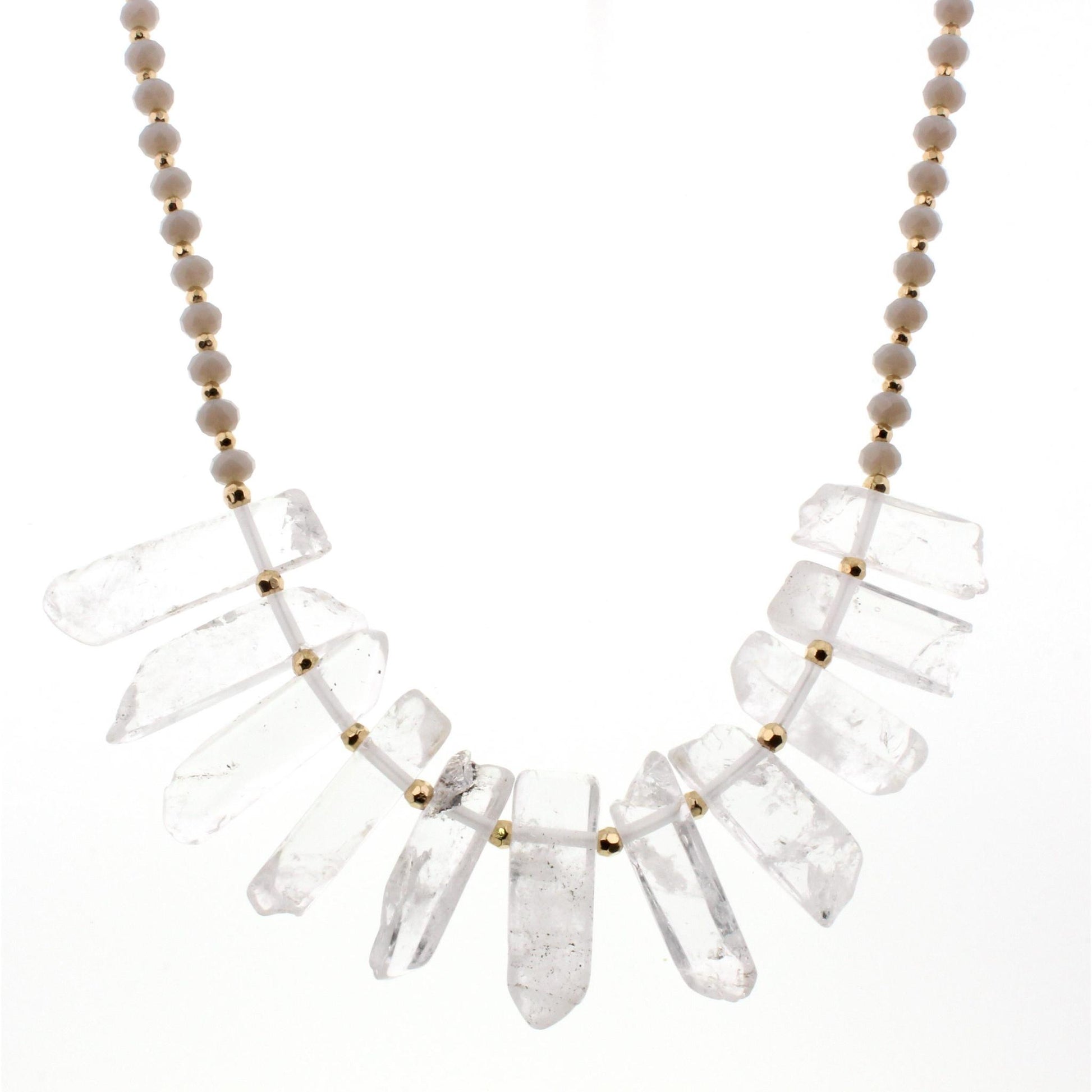 18" Clear Stone Bib Necklace with Grey Beaded Body, 3" Ext