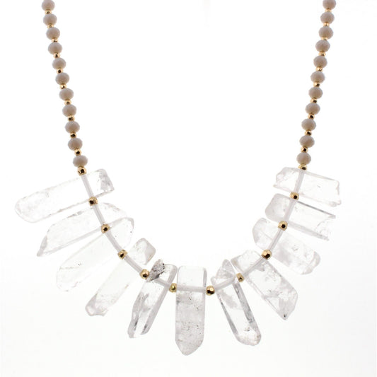 18" Clear Stone Bib Necklace with Grey Beaded Body, 3" Ext