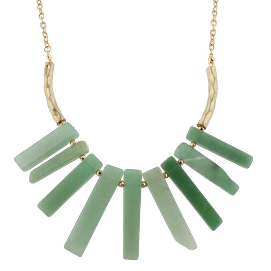 18" Sage Stone Bib Necklace with Gold Bar, 3"Ext